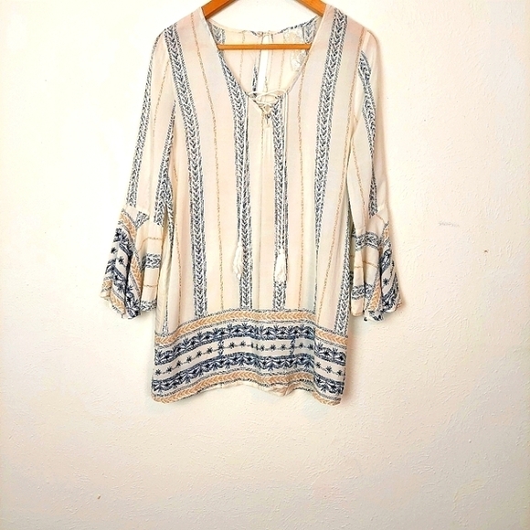 Sadie & Sage Floral Stripe V-Neck Beach BohoTunic - Picture 1 of 7